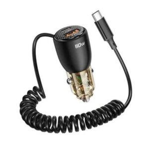 Porodo 110W Transparent Dual Port Car Charger with USB-C Cable USB-A+USB-C