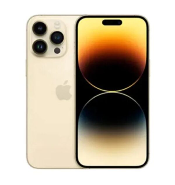 Refurbished iPhone 14 Pro Max highlighting its long-lasting battery and fast charging capabilities Gold Color